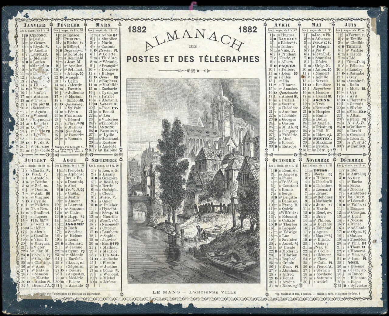 François, Charles Oberthür calendrier 1882  ALMANACH  DES  POSTES ET DES TELEGRAPHES Rennes 1882 1993.2.311 Photo