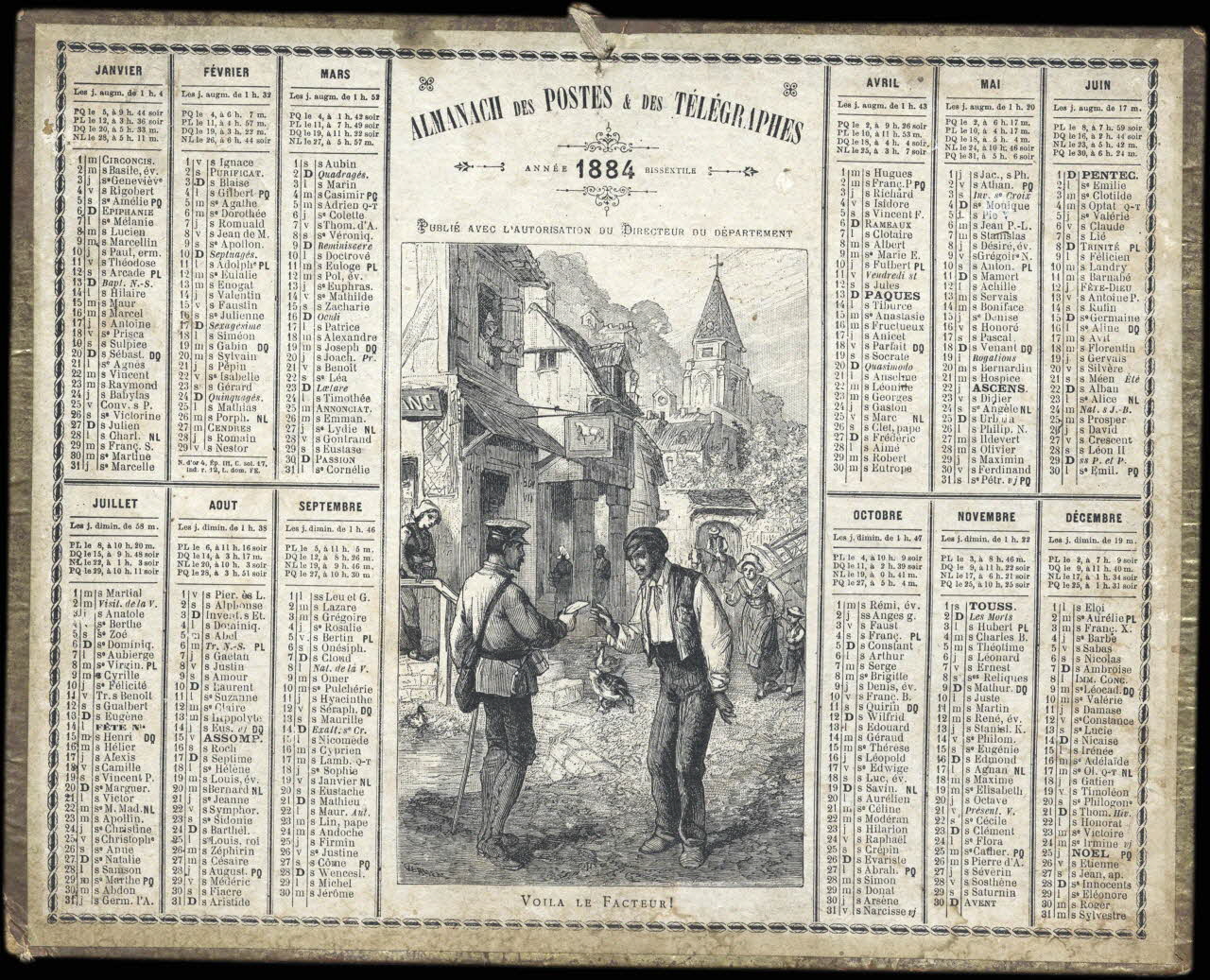 Gerlier ; François, Charles Oberthür calendrier ALMANACH DES POSTES ET DES TELEGRAPHES  1884  VOILA LE FACTEUR ! Rennes 1884 1993.2.313 Photo