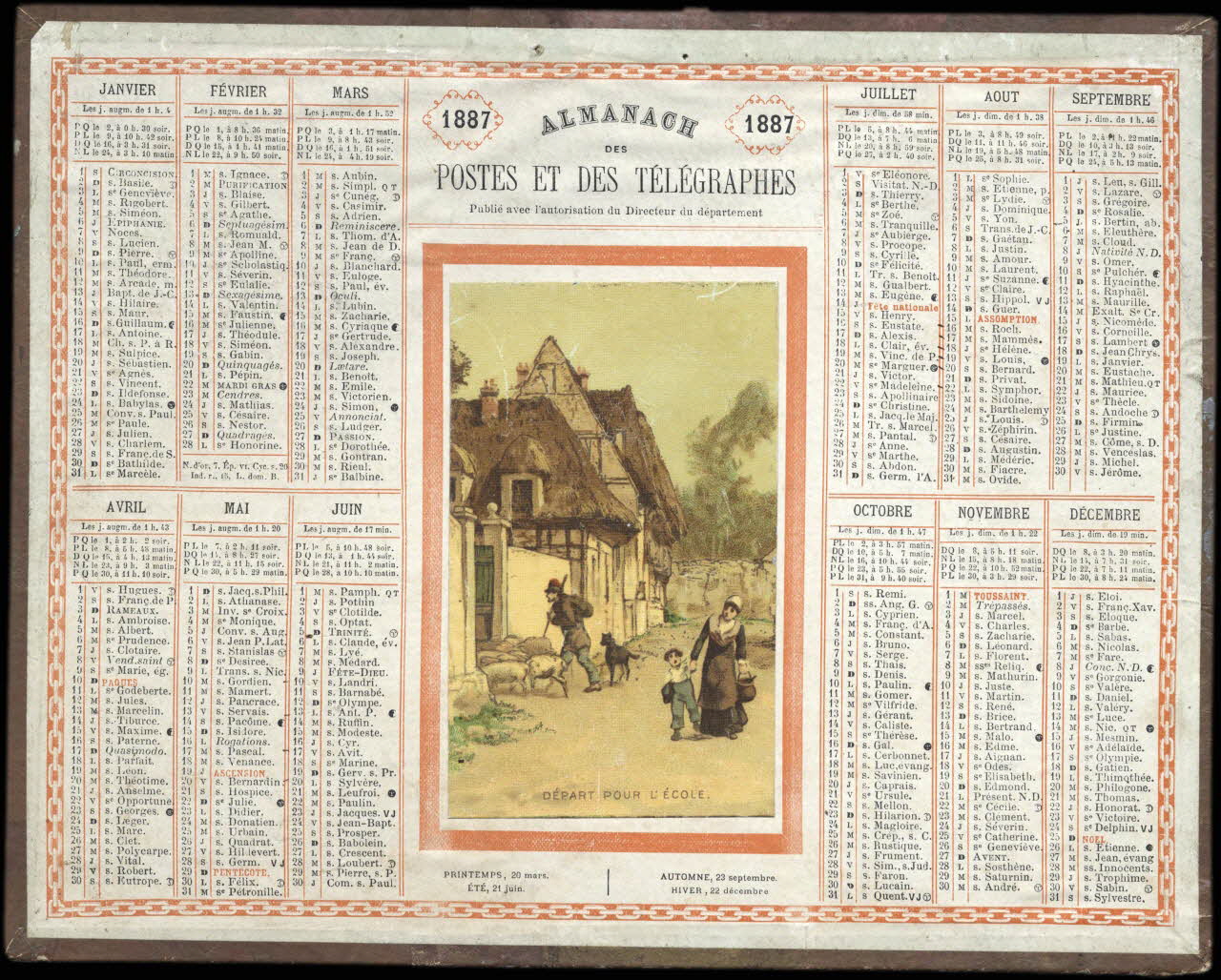 François, Charles Oberthür calendrier ALMANACH  DES  POSTES ET TELEGRAPHES  1887  DEPART POUR L'ECOLE Rennes 1887 1993.2.318 Photo