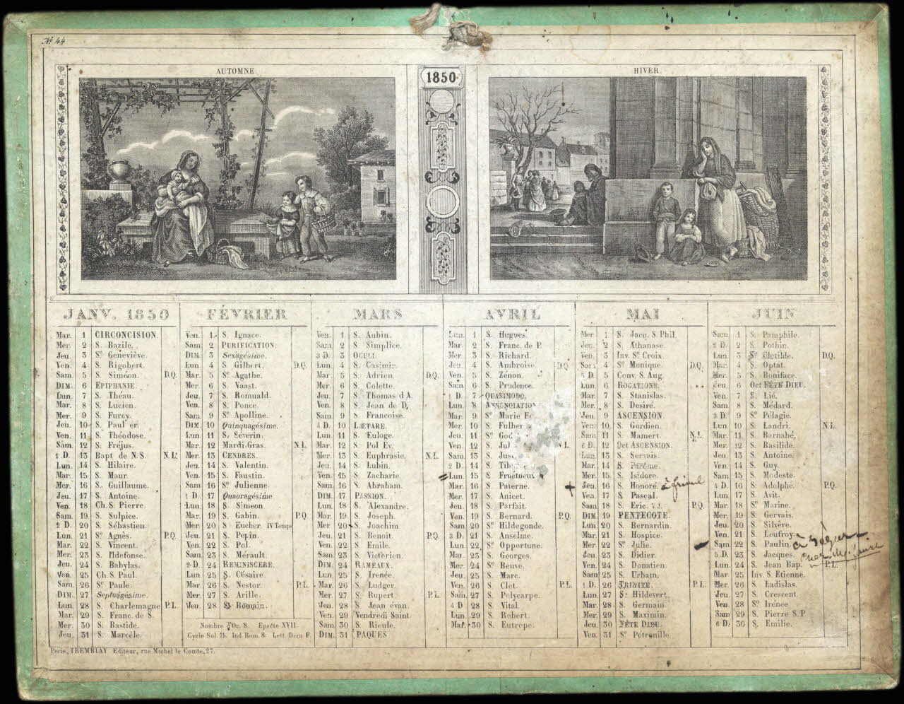 Tremblay calendrier Allégories des saisons sous forme de scènes avec des enfants Paris 1850 1993.2.277 Photo