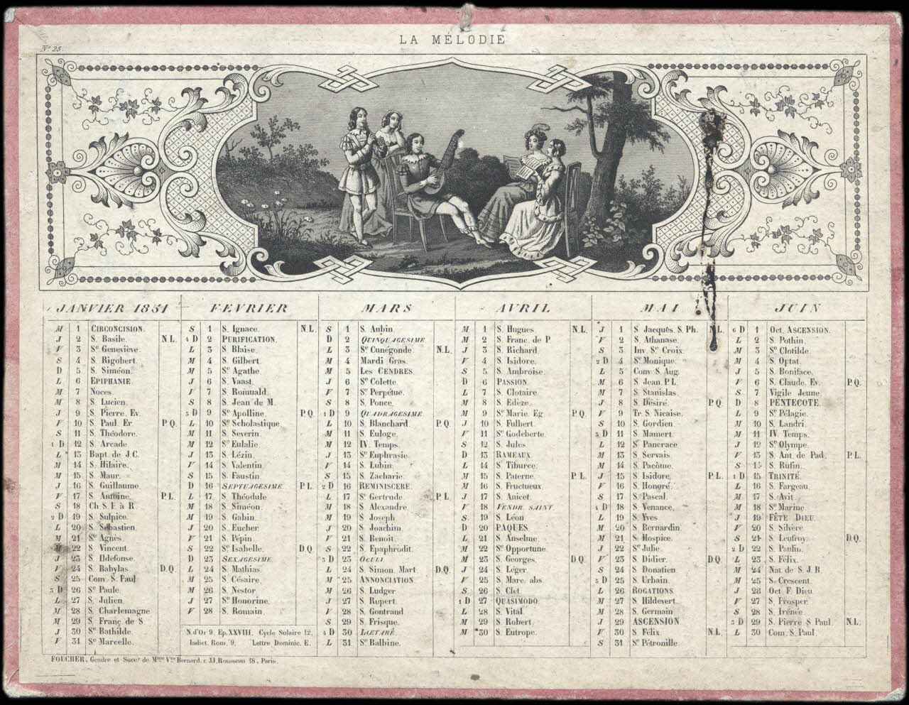 Foucher calendrier LA MELODIE  UNE SOIREE D'ETE Paris 1851 1993.2.278 Photo