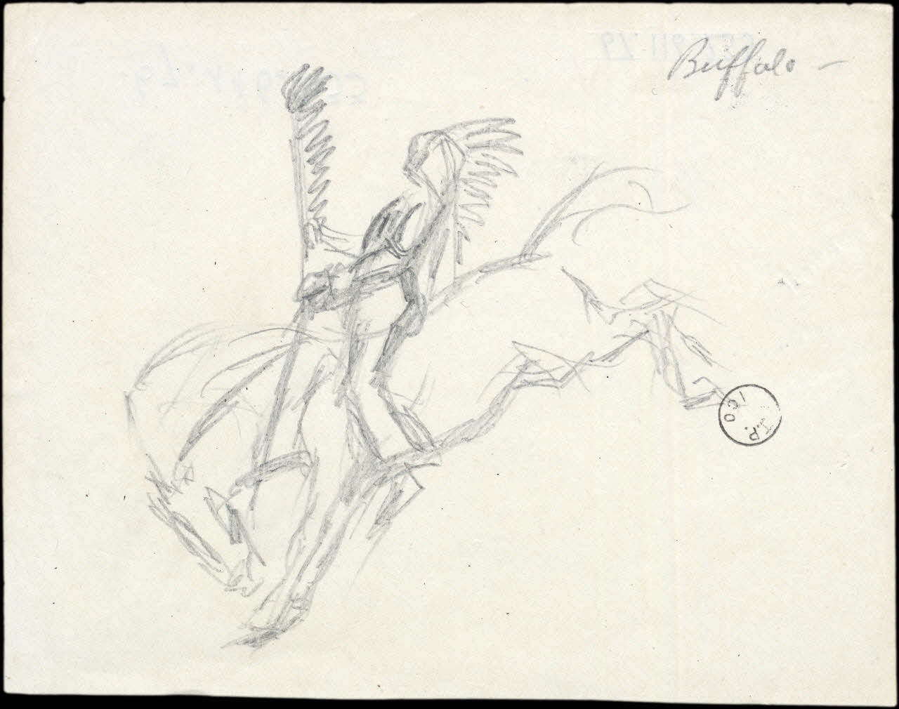 Gustave Soury dessin Démonstration équestre d'indien buffalo 1966 1967.116.233 Photo
