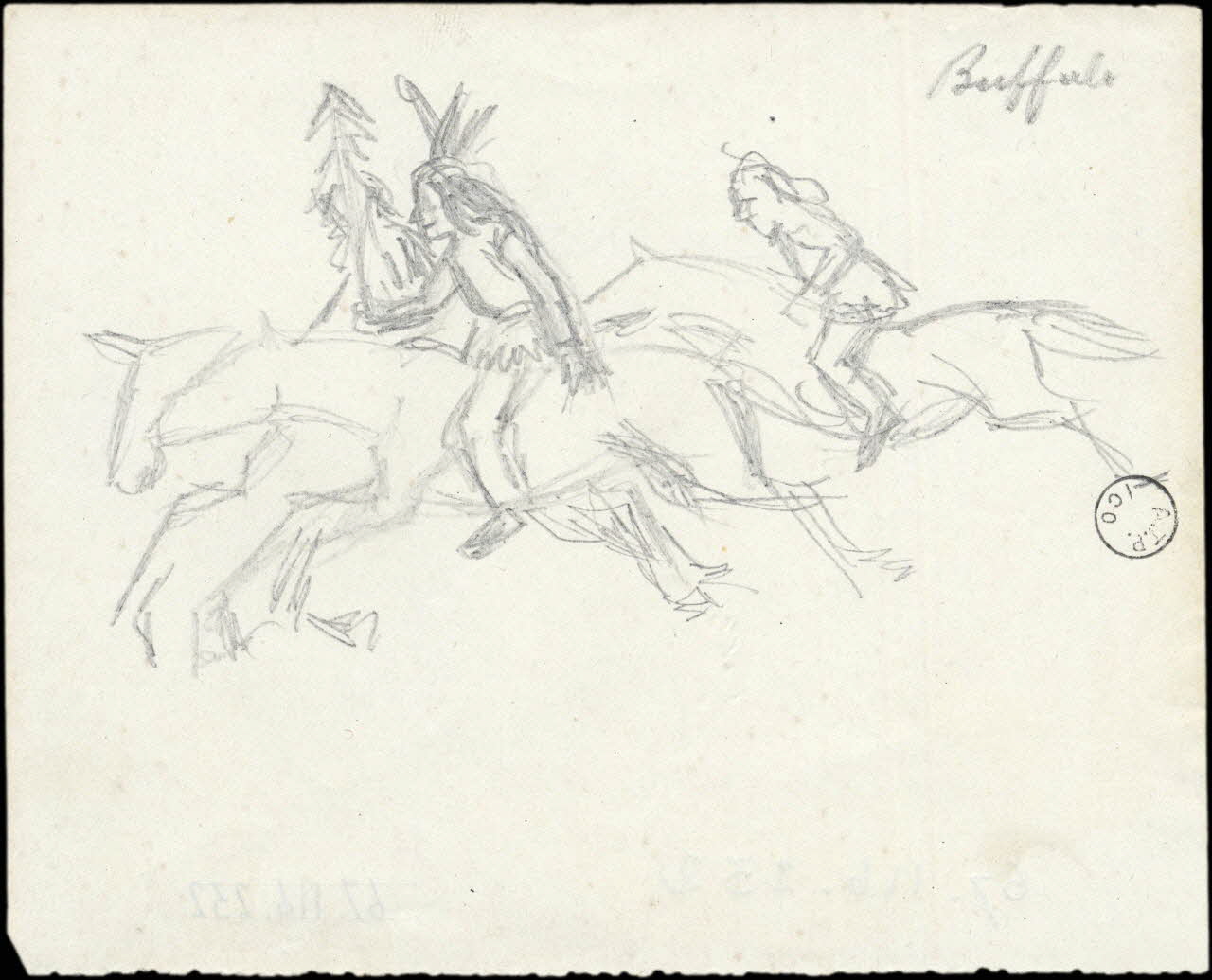 Gustave Soury dessin Démonstration équestre d'indiens buffalo 1966 1967.116.232 Photo