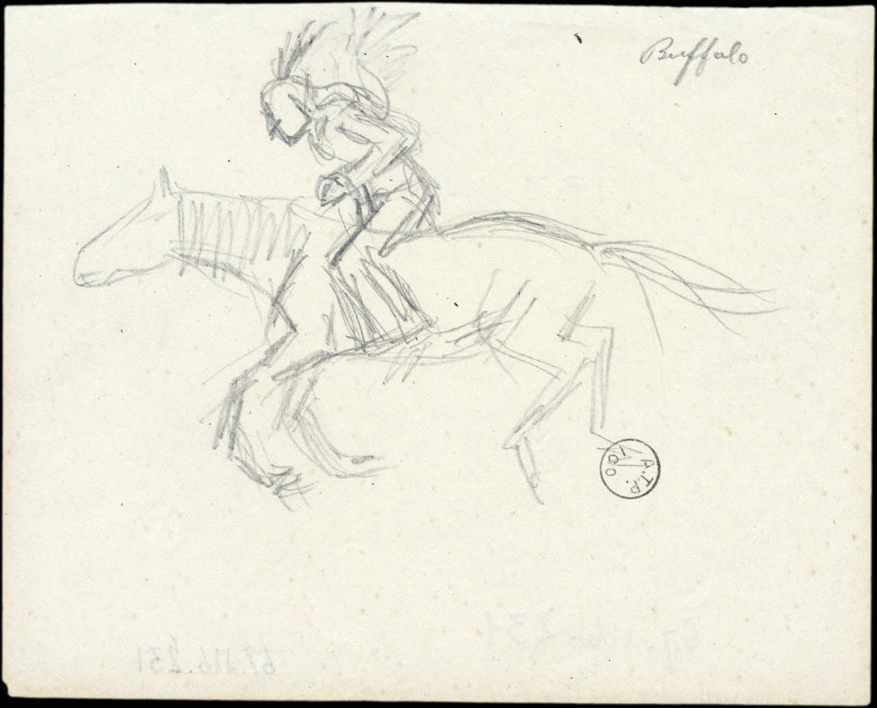 Gustave Soury dessin Démonstration équestre d'indien buffalo 1966 1967.116.231 Photo