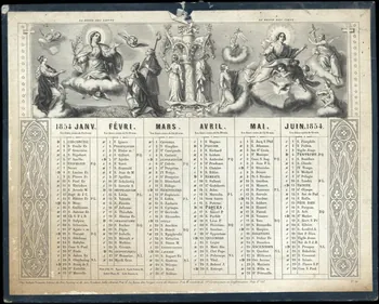 Dubois-Trianon calendrier Almanach religieux de l'année 1854 avec quatre représentations de la Vierge sur une nuée Paris 1854 1993.2.281 Photo