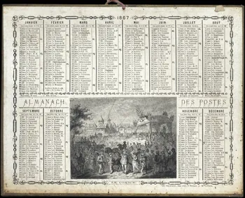 Vaumort E. ; François, Charles Oberthür calendrier ALMANACH  DES POSTES  LE COMICE Rennes 1867 1993.2.294 Photo