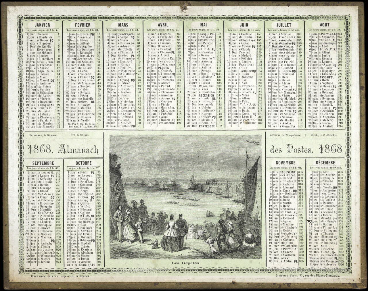 Vaumort E. ; François, Charles Oberthür calendrier 1868. Almanach  des Postes. 1868  Les Régates Rennes 1868 1993.2.295 Photo