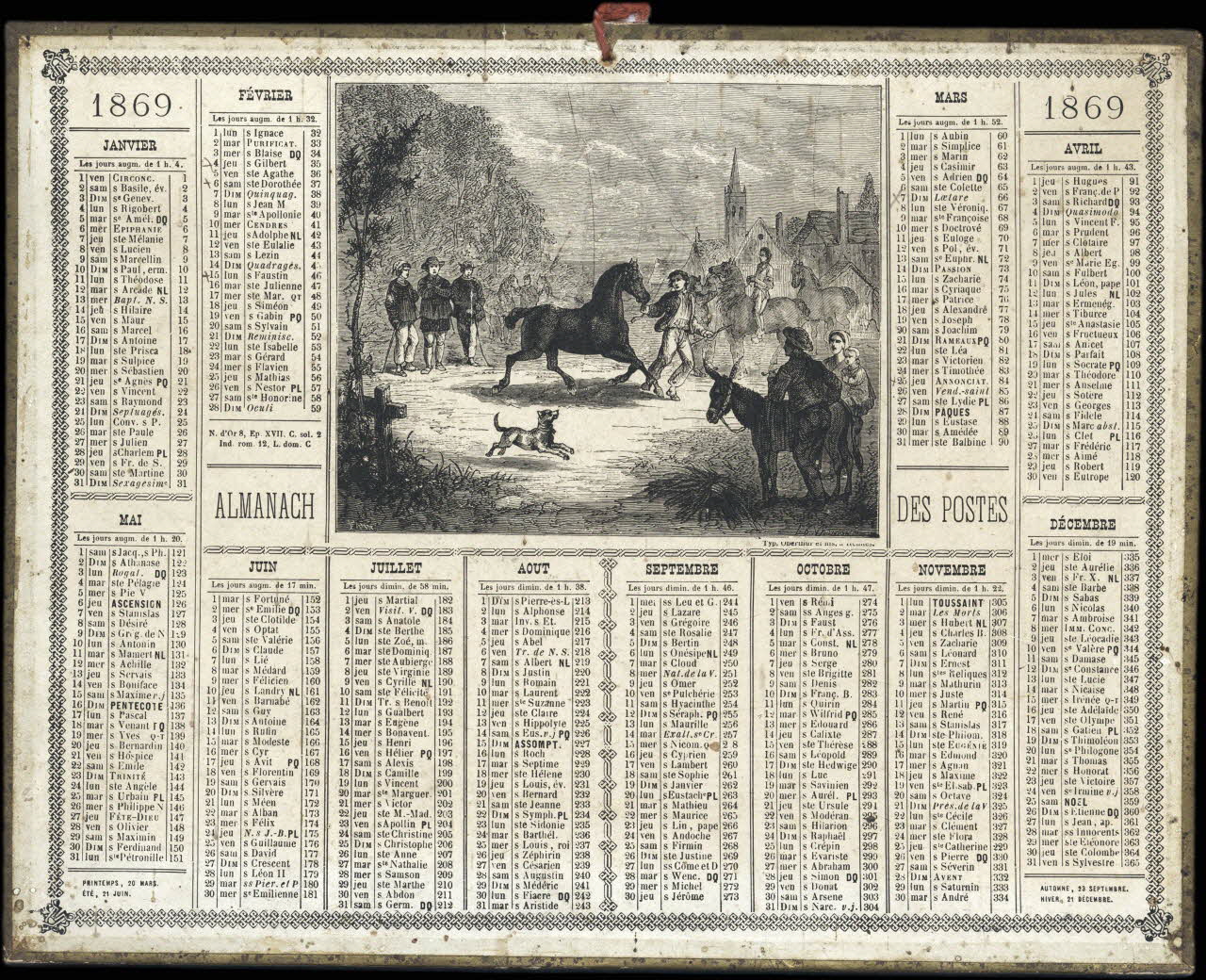 Vaumort E. ; François, Charles Oberthür calendrier 1869  ALMANACH  DES POSTES Rennes 1869 1993.2.296 Photo