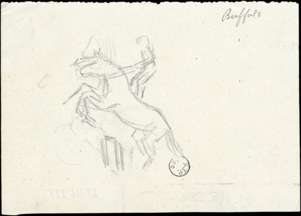 Gustave Soury ensemble (2) dessin double face Démonstrations équestres d'indiens Buffalo 1966 1967.116.229 Photo
