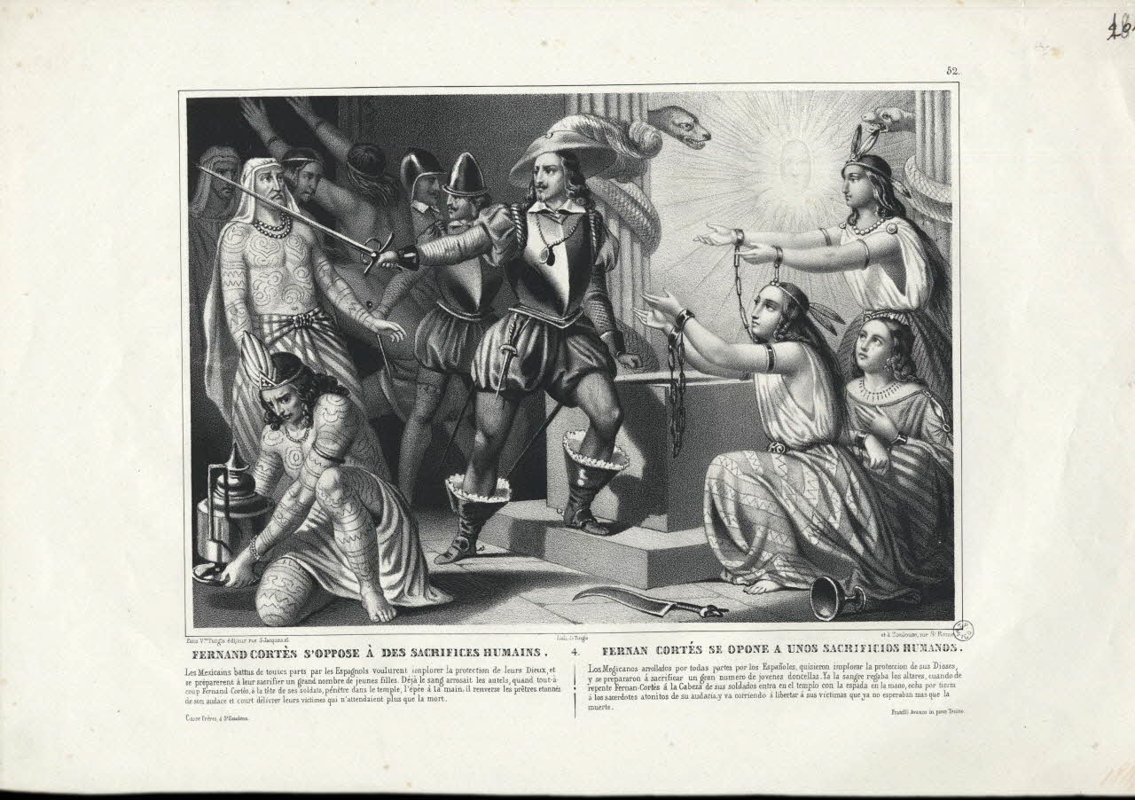 Turgis estampe FERNAND CORTES S'OPPOSE A DES SACRIFICES HUMAINS. Paris 1845 1955.57.174 Photo