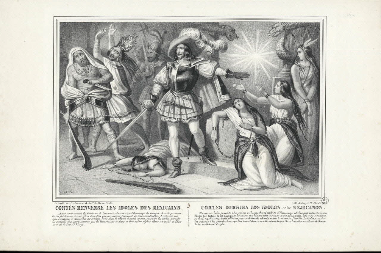 Laujol ; François Bulla estampe CORTES RENVERSE LES IDOLES DES MEXICAINS.  CORTES DERRIBA LOS IDOLOS de los MEJICANOS. Paris 1845 1955.57.171 Photo