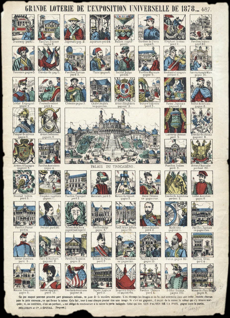 Pellerin jeu de loterie GRANDE LOTERIE DE L'EXPOSITION UNIVERSELLE DE 1878. Lorraine, France 1878 1950.39.1260 Photo