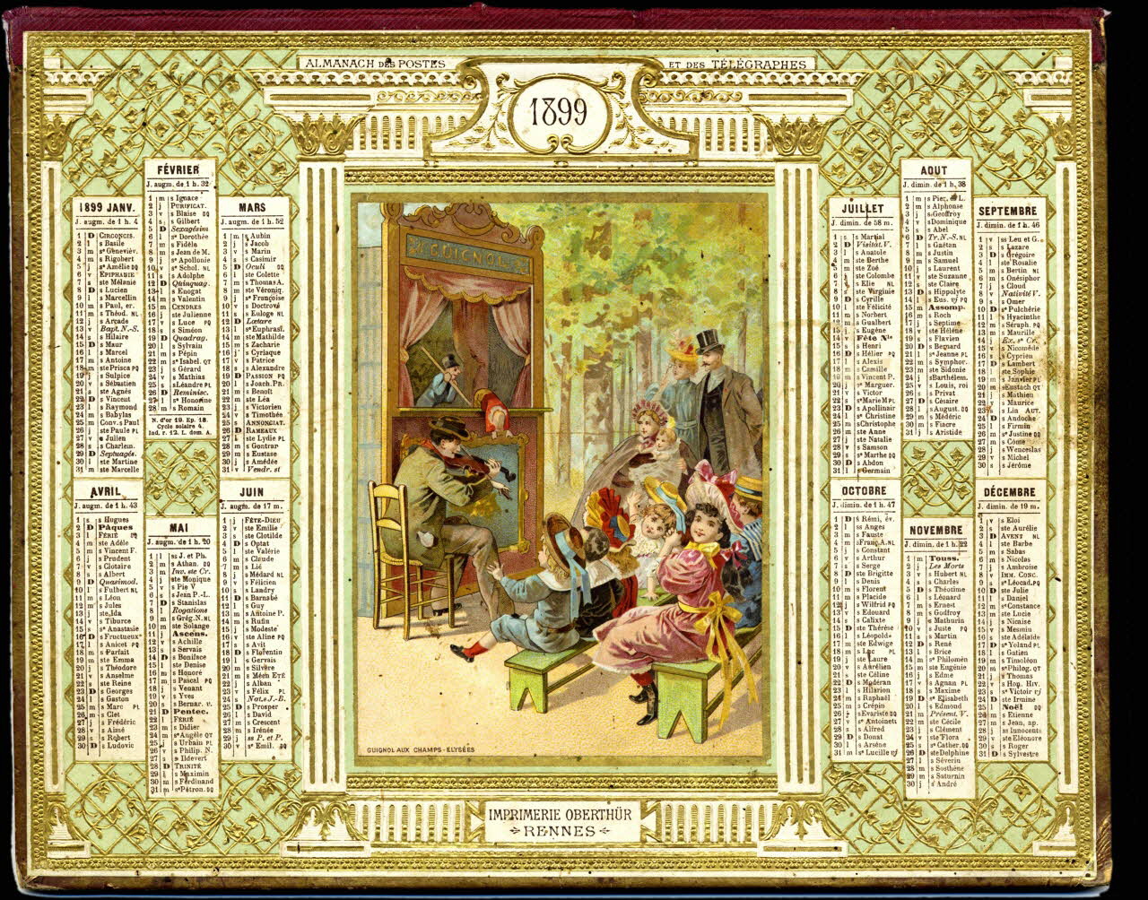 François, Charles Oberthür calendrier ALMANACH DES POSTES  ET DES TELEGRAPHES  1899  GUIGNOL AUX CHAMPS-ELYSEES 1899 1993.2.355 Photo