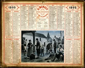 Eugène Chaperon ; François, Charles Oberthür calendrier ALMANACH  DES POSTES  & DES TELEGRAPHES  1899 Rennes 1898 1979.2.18 Photo