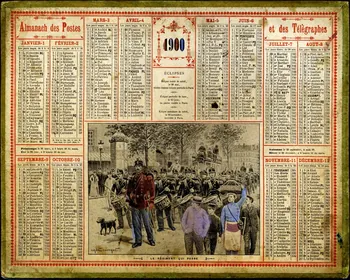 Eugène Chaperon ; François, Charles Oberthür calendrier ALMANACH  DES POSTES  & DES TELEGRAPHES  1900 Rennes 1899 1979.2.20 Photo