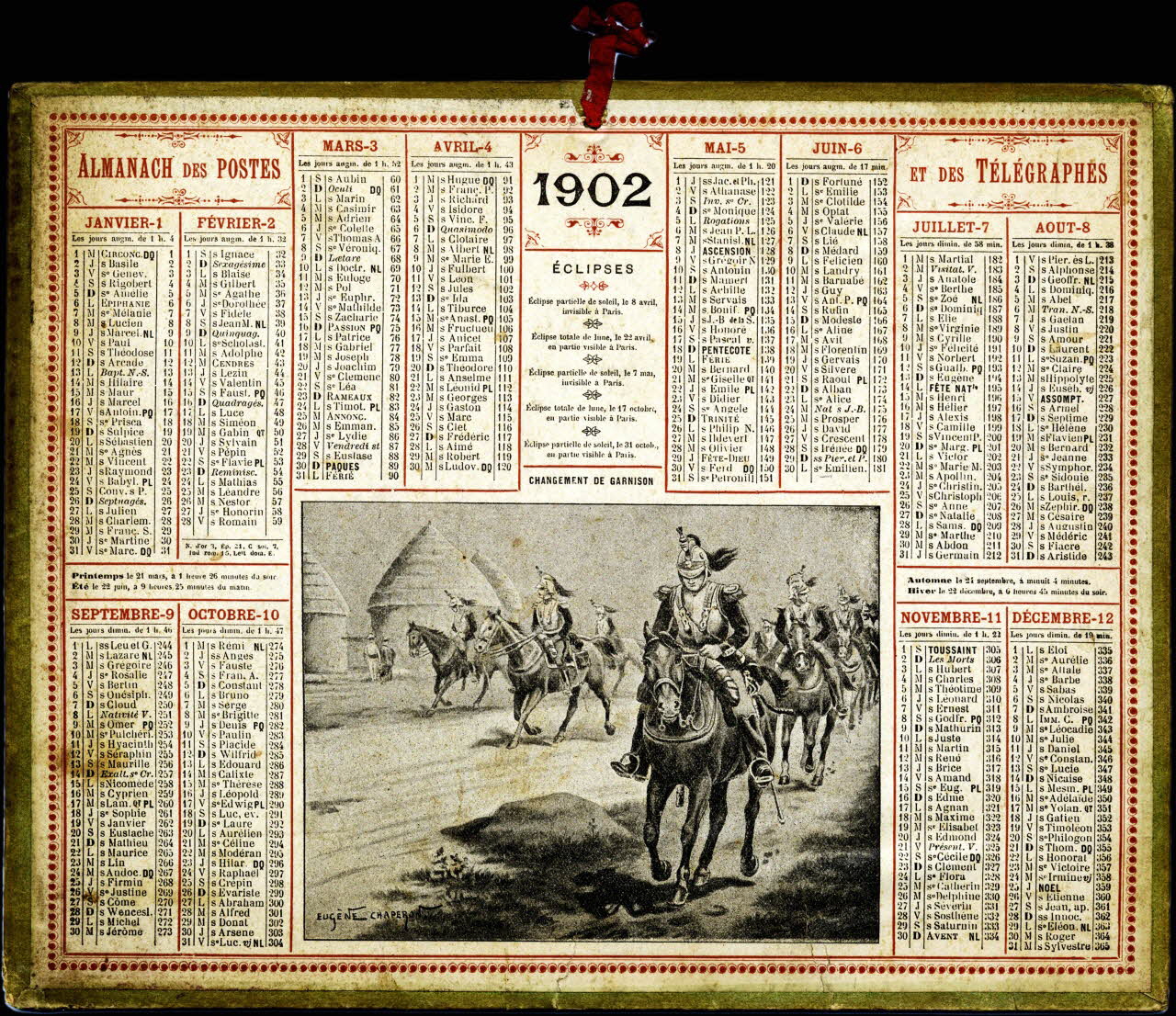 Eugène Chaperon ; François, Charles Oberthür calendrier ALMANACH DES POSTES  ET DES TELEGRAPHES  1902 Rennes 1901 1979.2.24 Photo