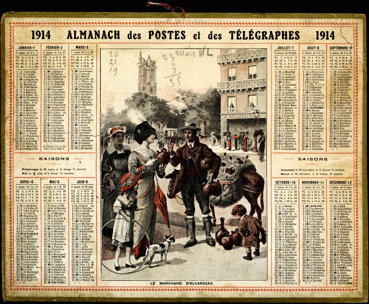 François, Charles Oberthür calendrier ALMANACH des Postes et des Télégraphes  1914 Rennes 1913 1979.2.37 Photo
