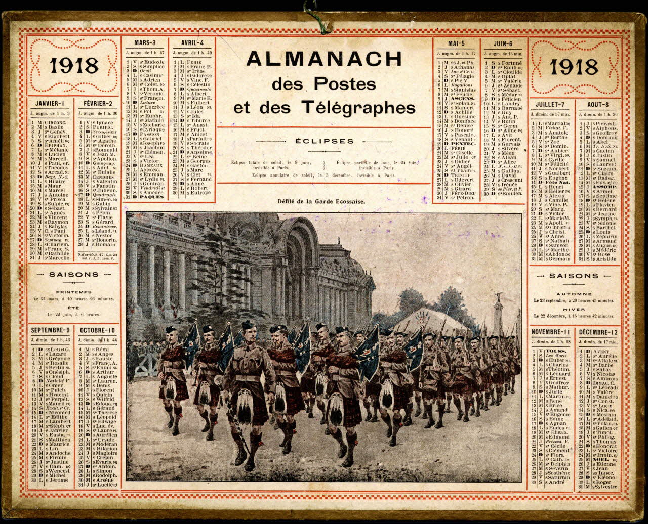 François, Charles Oberthür calendrier ALMANACH  des Postes  et des Télégraphes  1918 Rennes 1917 1979.2.41 Photo