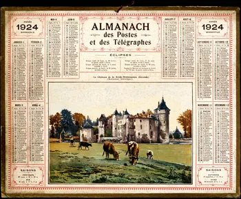 François, Charles Oberthür calendrier ALMANACH  des Postes  et des Télégraphes  ANNEE  1924  BISSEXTILE Rennes 1923 1979.2.49  Photo