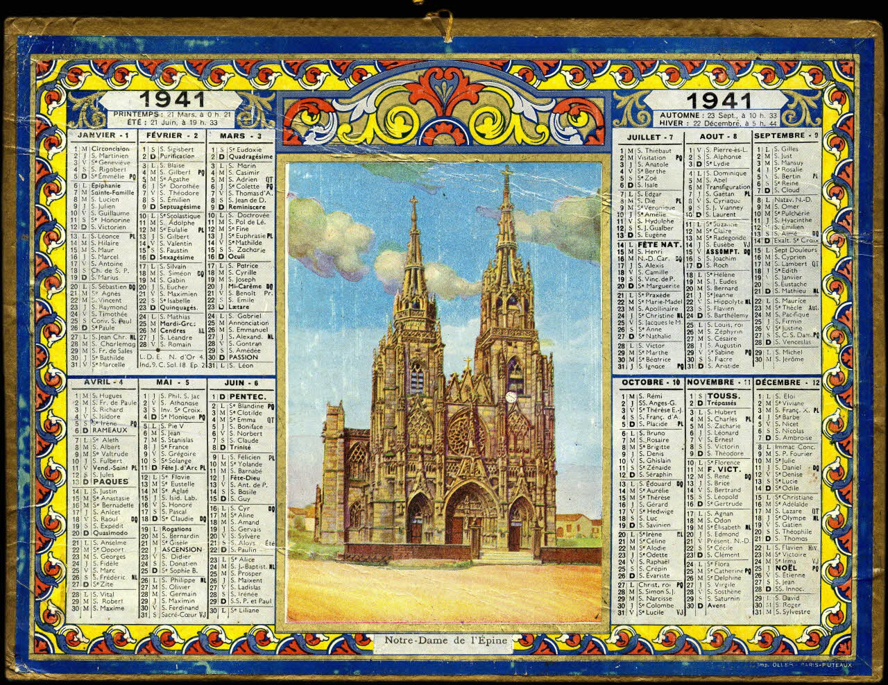 Calendriers Oller calendrier Calendrier de l'année 1941 Paris 1940 1979.2.65 Photo