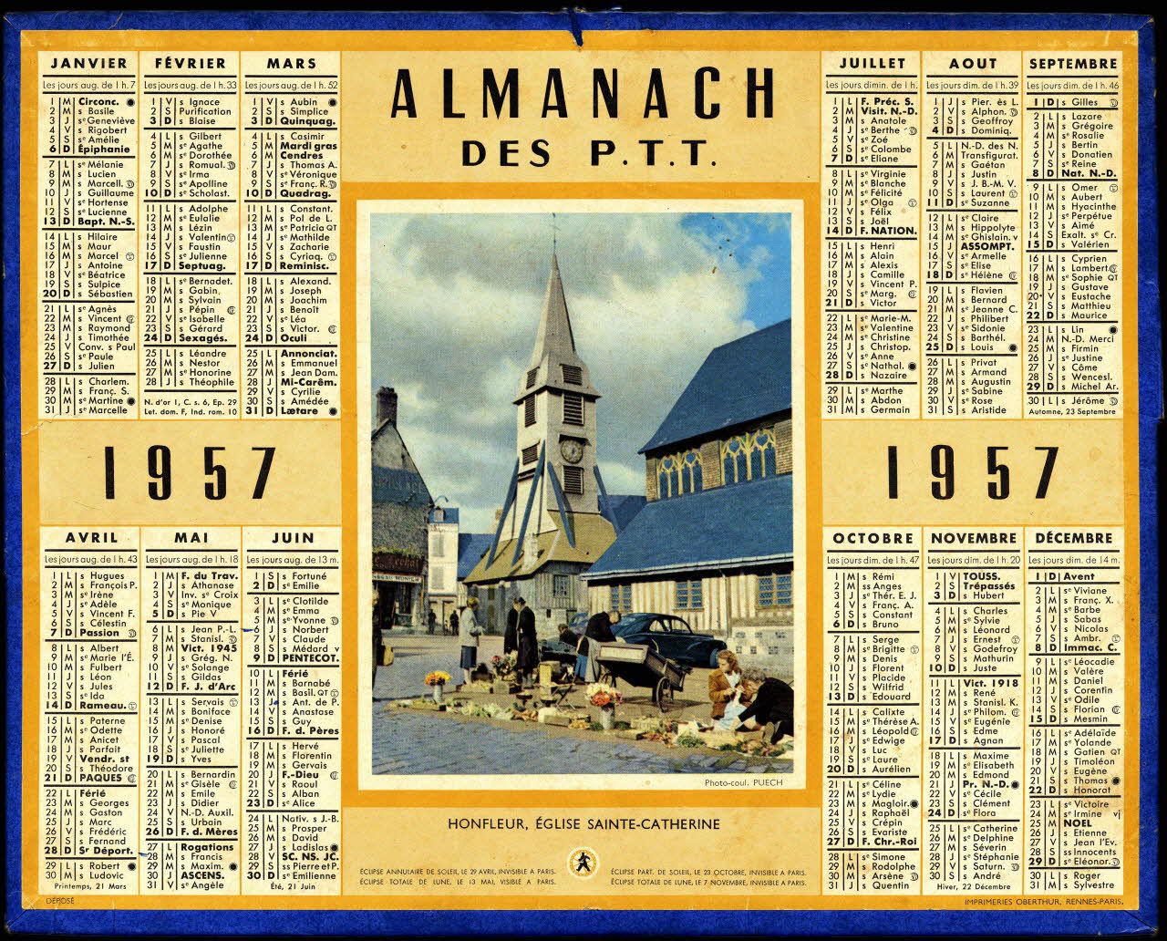 Puech ; François, Charles Oberthür calendrier ALMANACH  DES P. T. T.  1957 Paris 1956 1979.2.77 Photo