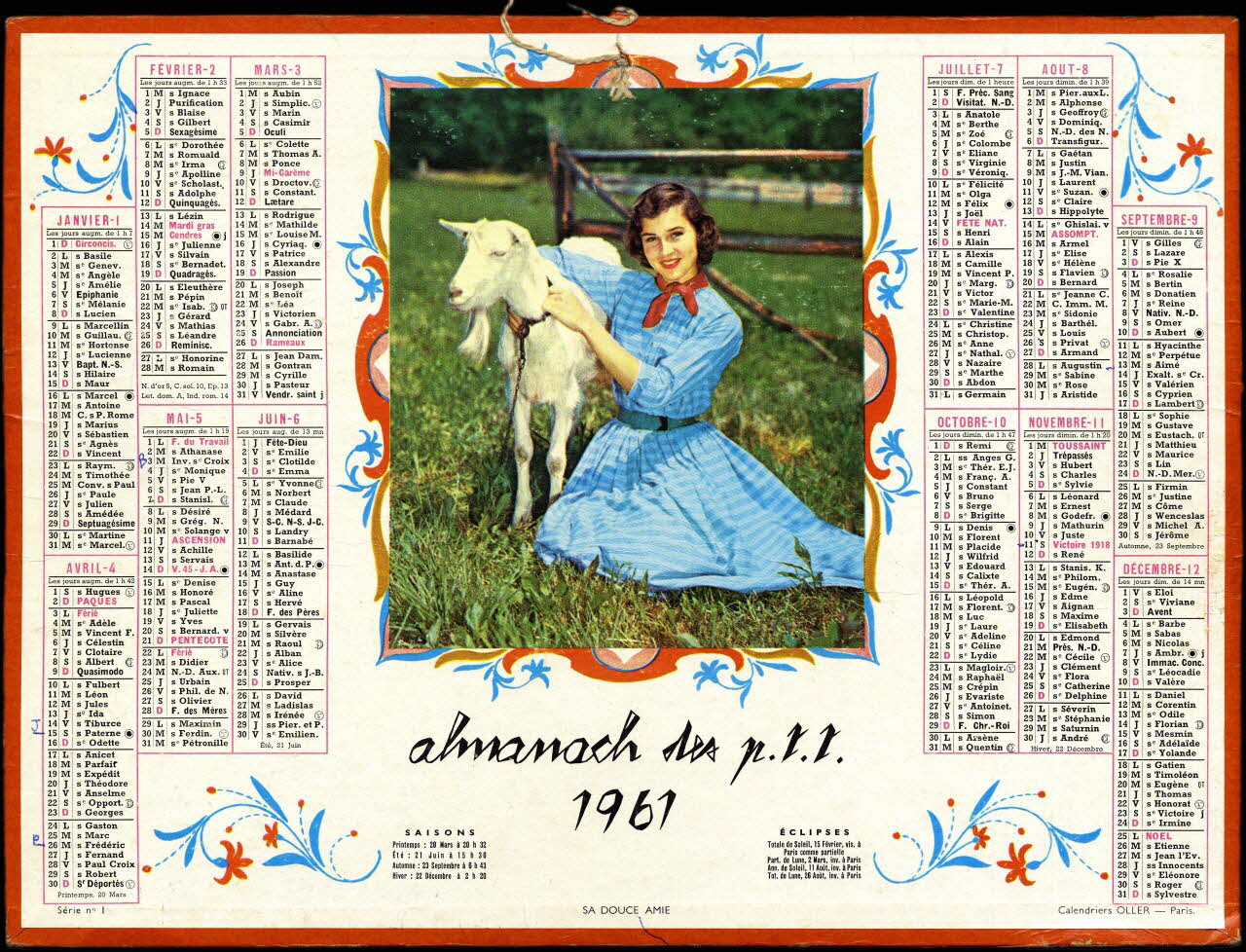 Calendriers Oller calendrier almanach des p. t. t.  1961 Paris 1959 1979.2.80 Photo