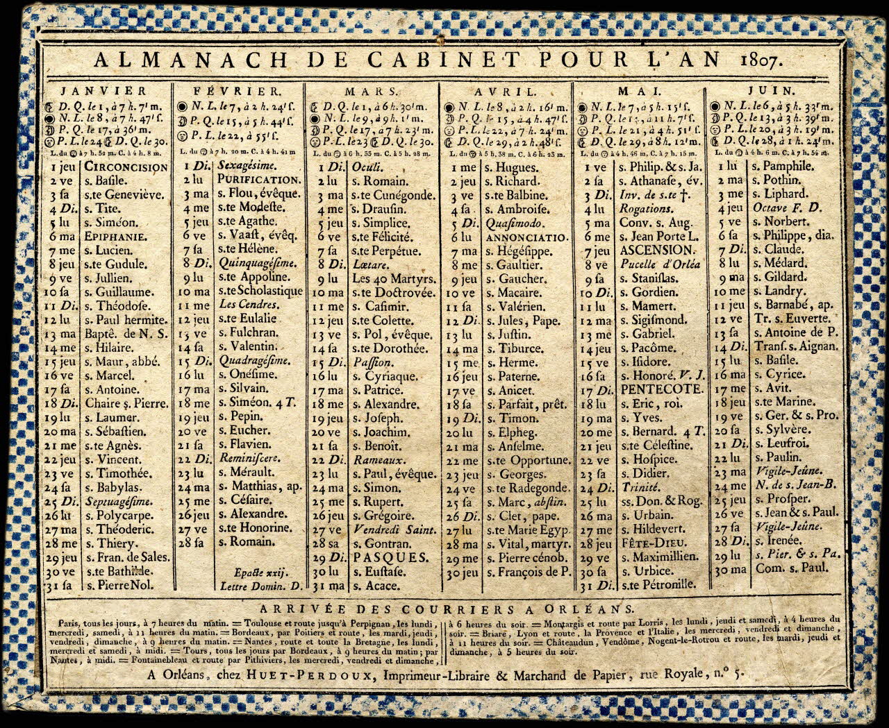 Huet-Perdoux Robert Frédéric imagerie ancienne ALMANACH DE CABINET POUR L'AN 1807. Orléans 1806 1993.2.247 Photo