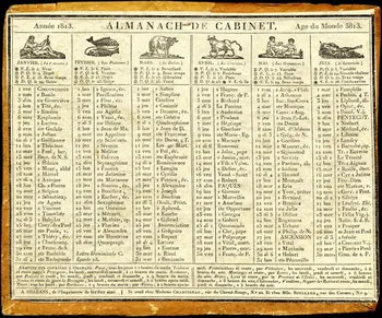 Guyot aîné ; Champignau Mme ; Boullard Anne (lib imagerie ancienne Année 1813. ALMANACH DE CABINET. Age du Monde 5813. Orléans 1812 1993.2.248 Photo