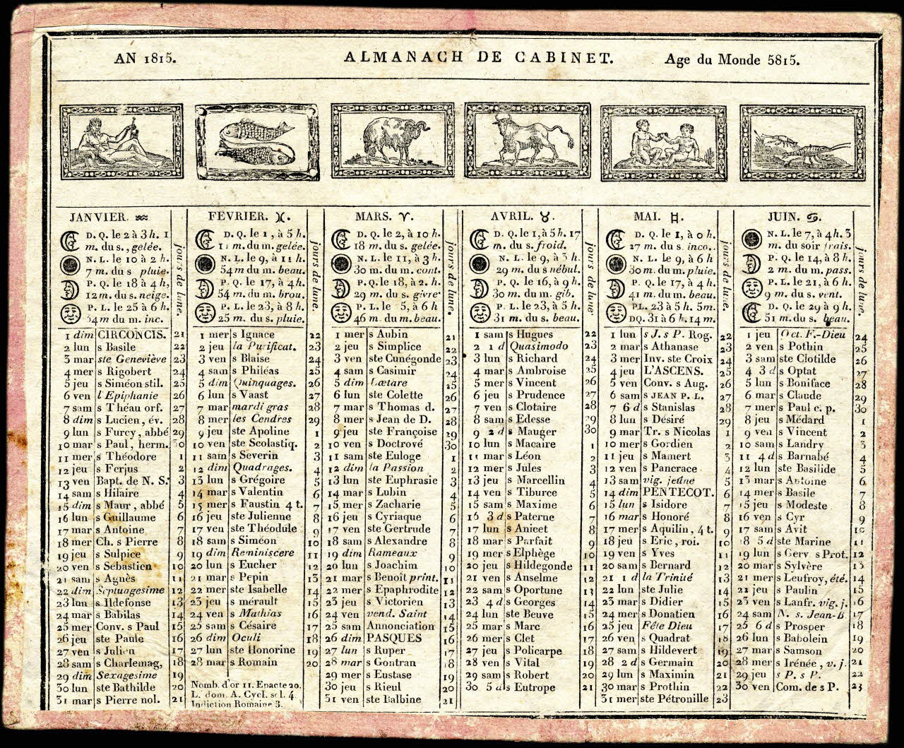 imagerie ancienne AN 1815. ALMANACH DE CABINET. Age du Monde 5815. Paris 1814 1993.2.249 Photo