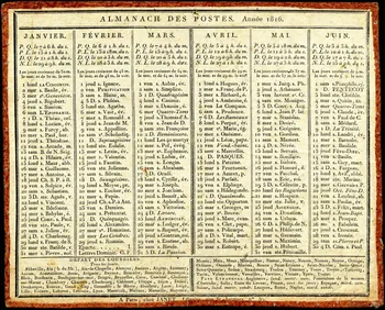 Janet ; Richomme imagerie ancienne ALMANACH DES POSTES. Année 1816. Paris 1815 1993.2.250  Photo