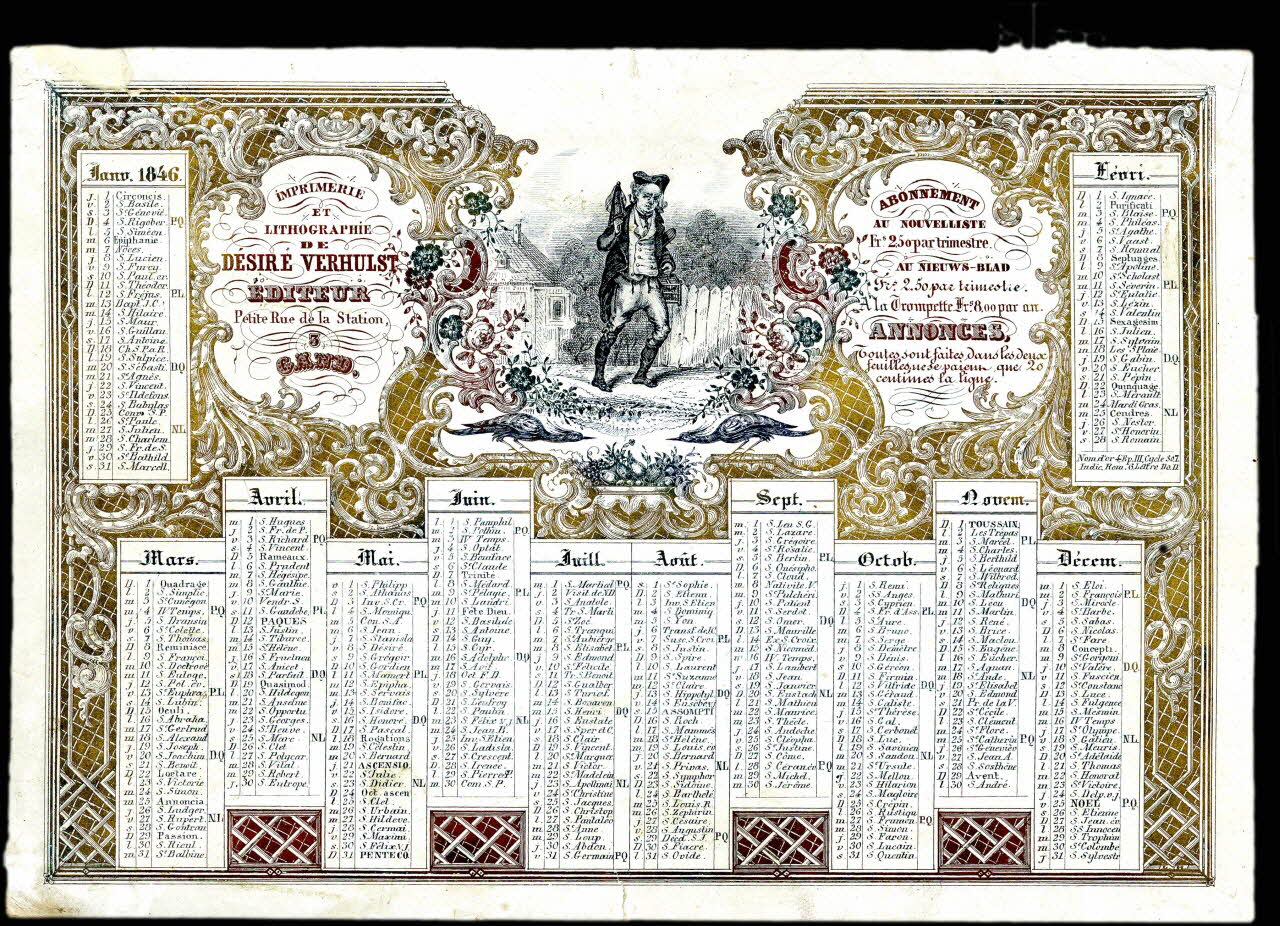 Verhulst Désiré calendrier Calendrier de 1846 Gand 1845 1993.2.275 Photo