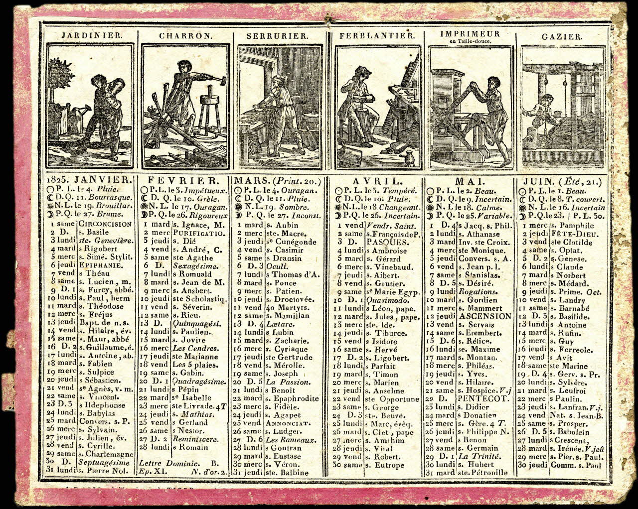 imagerie ancienne Almanach de cabinet avec petites vignettes représentant des métiers de 1825 Paris 1824 1993.2.257 Photo