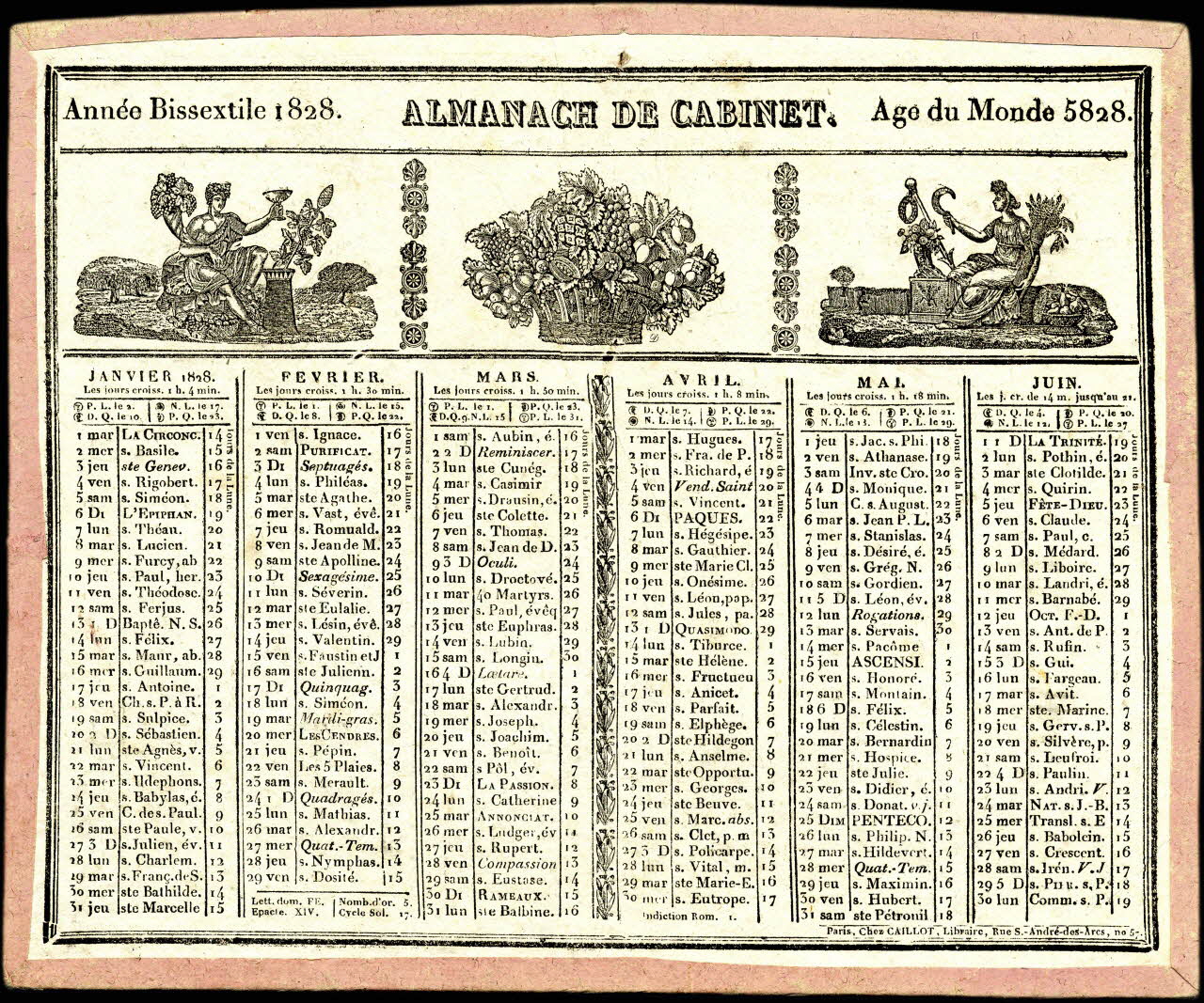 Caillot ; Eberhart imagerie ancienne Année Bissextile 1828. ALMANACH DE CABINET. Age du Monde 5828. Paris 1827 1993.2.260 Photo