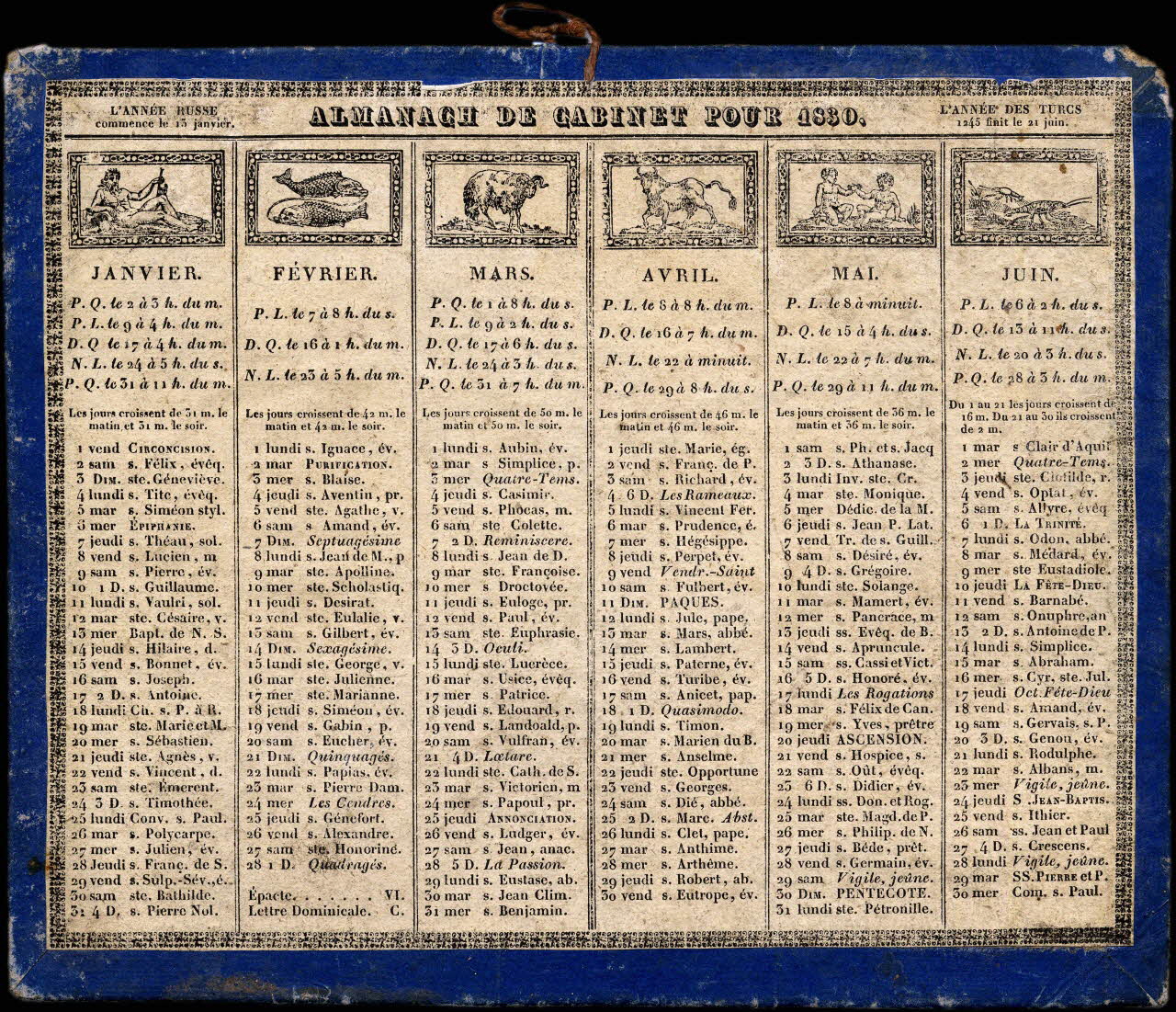 Breillat imagerie ancienne ALMANACH DE CABINET POUR 1830. Issoudun 1829 1993.2.262  Photo