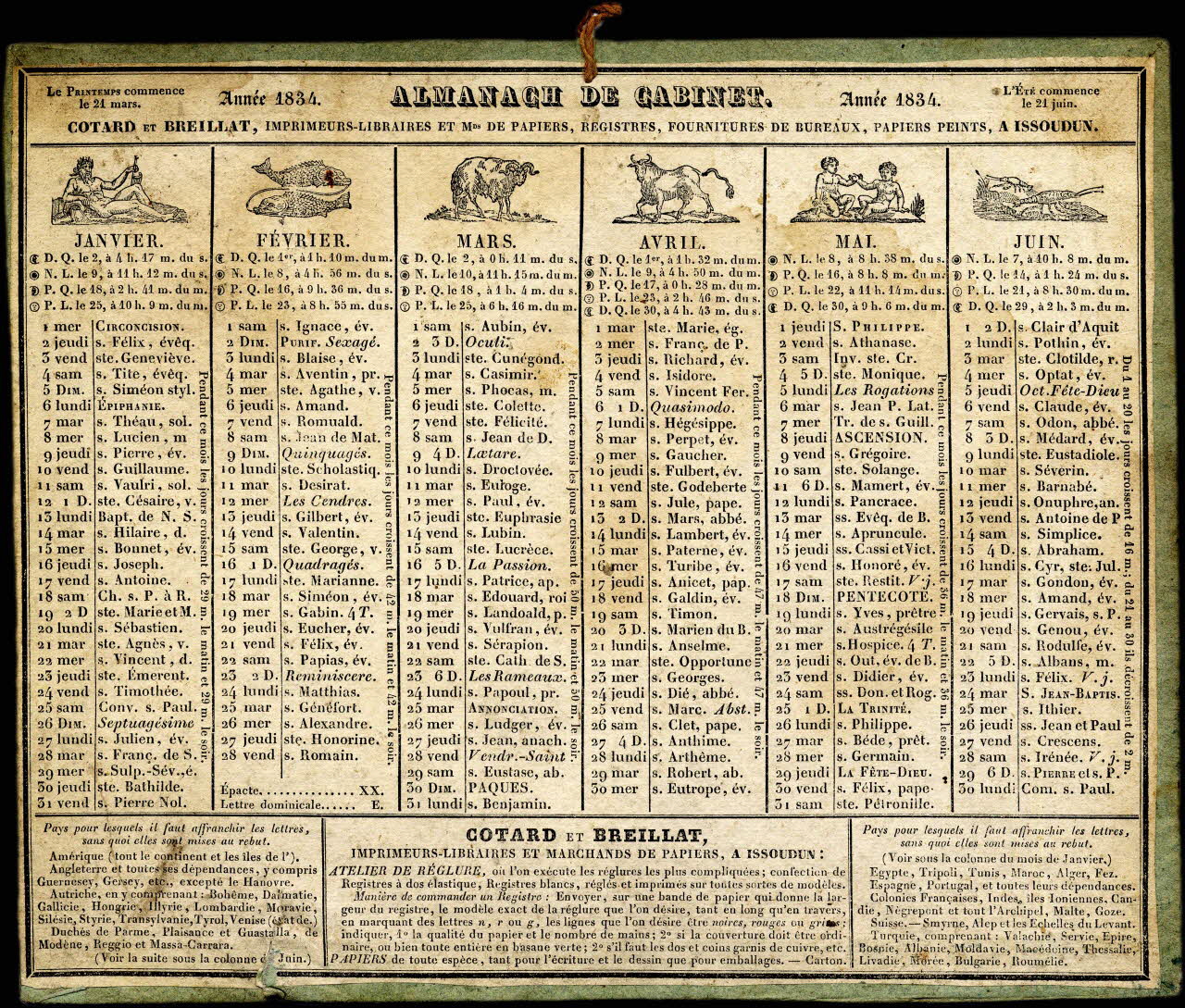 Cotard H. ; Breillat imagerie ancienne ALMANACH DE CABINET.  Année 1834. Issoudun 1833 1993.2.265  Photo