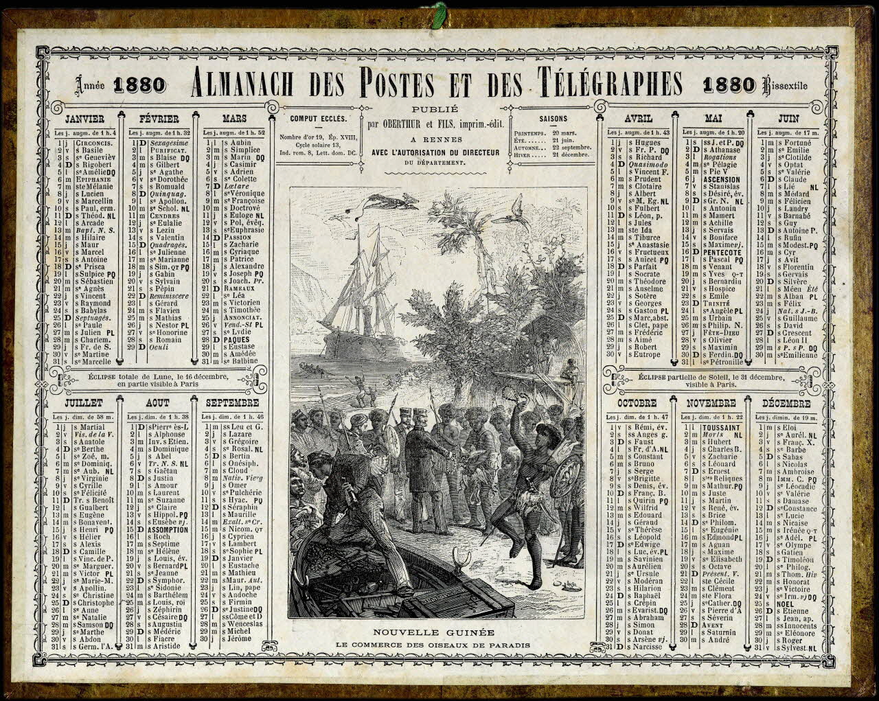 Laurent calendrier ALMANACH DES POSTES ET TELEGRAPHES 1880  NOUVELLE GUINEE  LE COMMERCE DES OISEAUX DE PARADIS Pithiviers 1879 1993.2.308 Photo