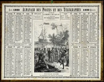 Laurent calendrier ALMANACH DES POSTES ET TELEGRAPHES 1880  NOUVELLE GUINEE  LE COMMERCE DES OISEAUX DE PARADIS Pithiviers 1879 1993.2.308 Photo