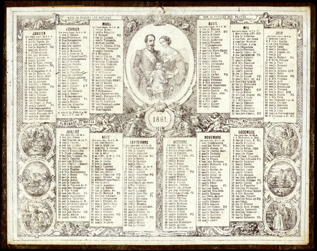 François, Charles Oberthür calendrier Almanach des postes de 1861 Rennes 1860 1993.2.287 Photo