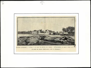 Fournereau L. illustration GUYANE FRANCAISE. - CAYENNE. - LA VILLE, VUE PRISE DU FORT CEPEROU. - LE PENITENCIER, VUE PRISE DU BORD DE LA MER.  (Fac-similé des dessins, d'après nature, de M. L. FOURNEREAU.) Ile-de-France, France 1888 2001.41.84  Photo