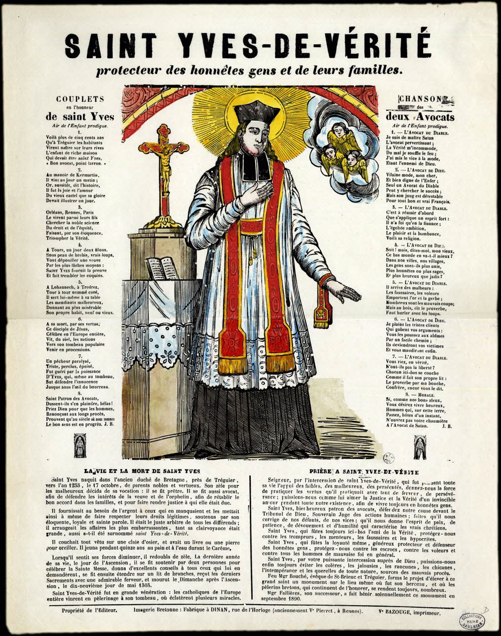Bazouge veuve estampe Saint Yves-de-Vérité protecteur des honnêtes gens et de leurs familles Bretagne, France 1892 1950.39.382 Photo