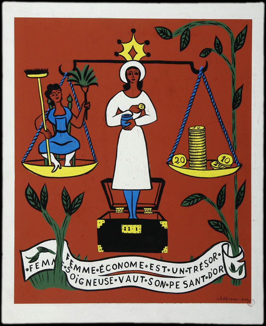 Rémy Hétreau dessin FEMME ECONOME EST UN TRESOR  FEMME SOIGNEUSE VAUT SON PESANT D'OR 1943 1943.8.1 Photo