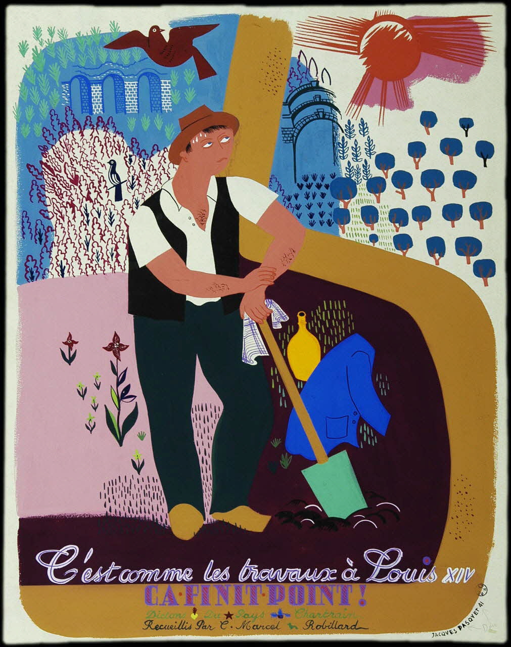 Jacques Pasquet dessin C'est comme les travaux à Louis XIV  CA FINIT POINT !  Dictons Du Pays Chartrain 1941 1941.7.1 Photo