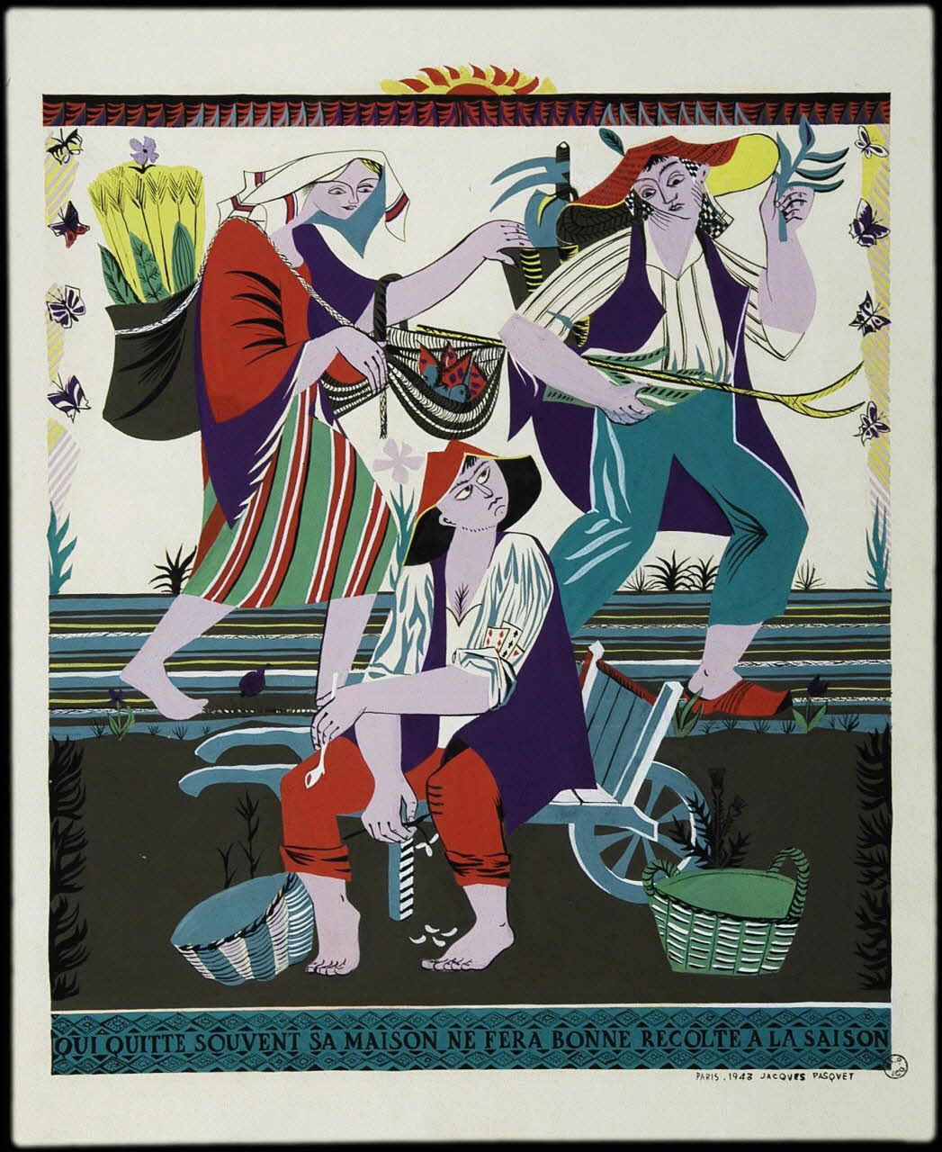 Jacques Pasquet dessin QUI QUITTE SOUVENT SA MAISON NE FERA BONNE RECOLTE A LA SAISON Paris 1943 1943.10.1 Photo