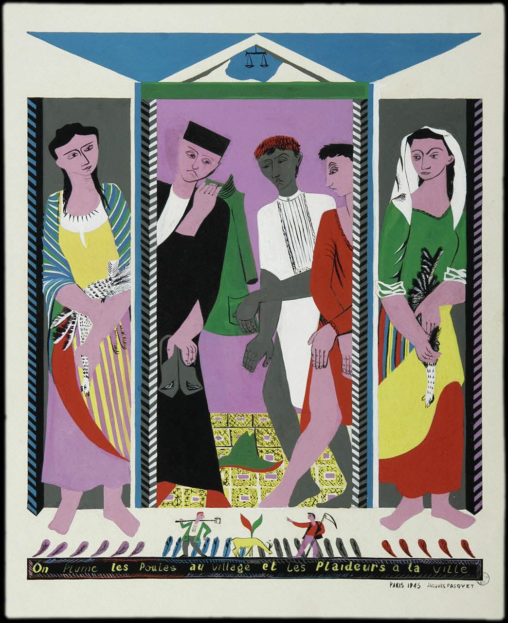 Jacques Pasquet dessin On plume les poules au village et les plaideurs à la ville Paris 1943 1943.10.2 Photo