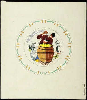 Pierre Descouleurs dessin Assiette, tonnelier à La-Haye-Fouassière 1943 1943.11.3 Photo