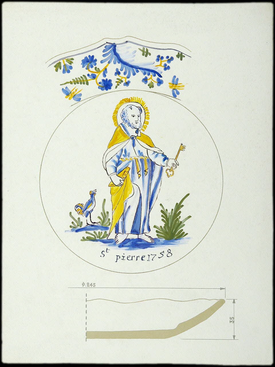 Jacques Pasquet ; Dobignard Guy dessin Assiette à décor de Saint Pierre 1943 1985.51.22 Photo