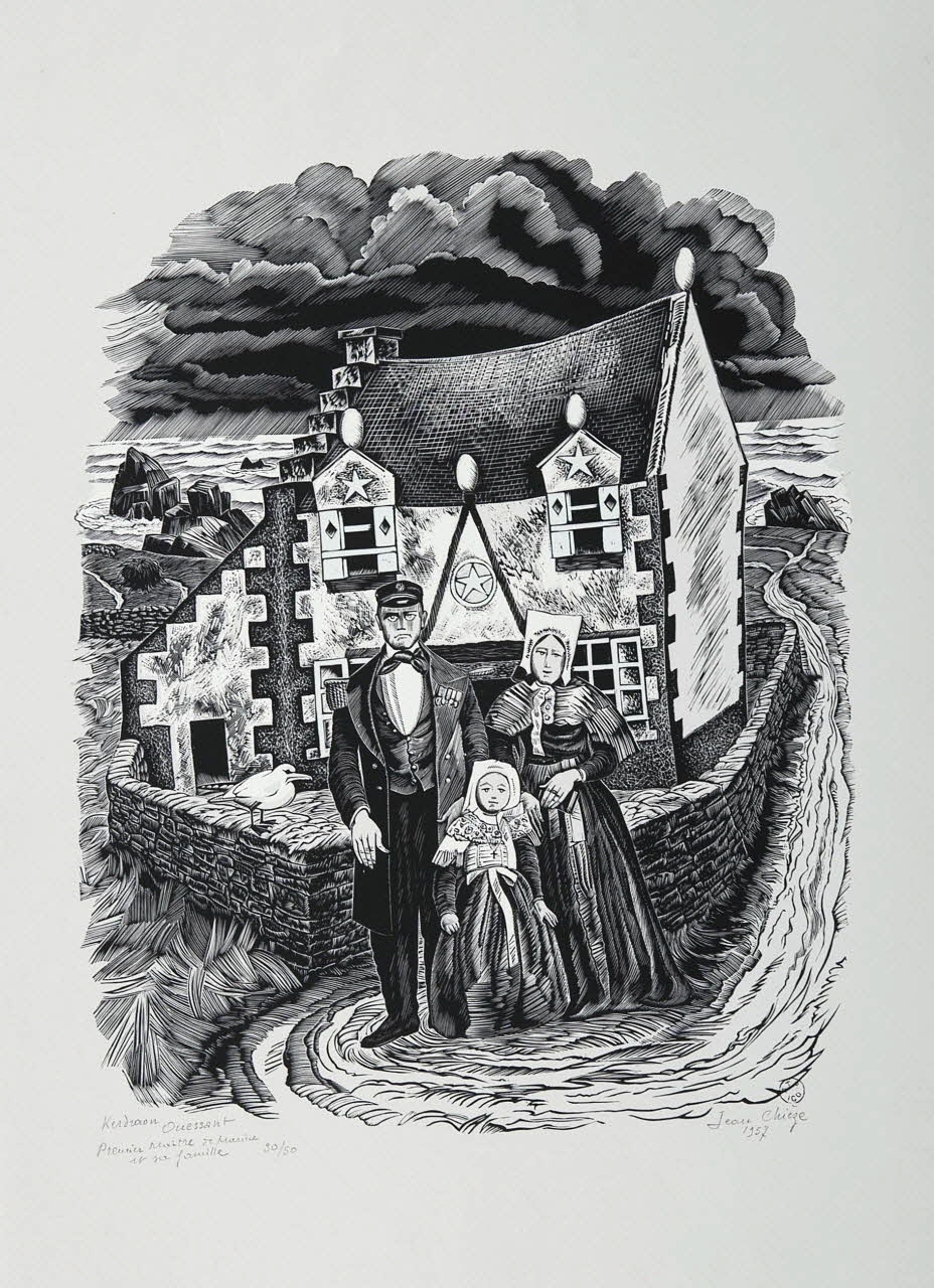 estampe Kerdraon Ouessant  Premier Maître de Marine  et sa famille 1958.42.2 Photo