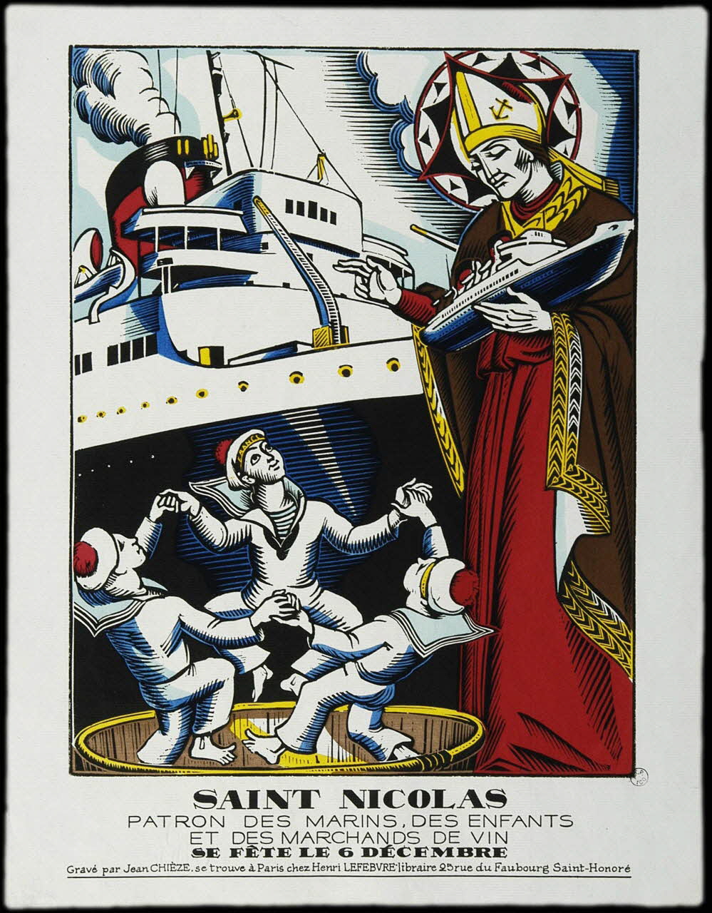 estampe SAINT NICOLAS  PATRON DES MARINS , DES ENFANTS  ET DES MARCHANDS DE VIN  SE FETE LE 6 DECEMBRE 1942.6.5 Photo