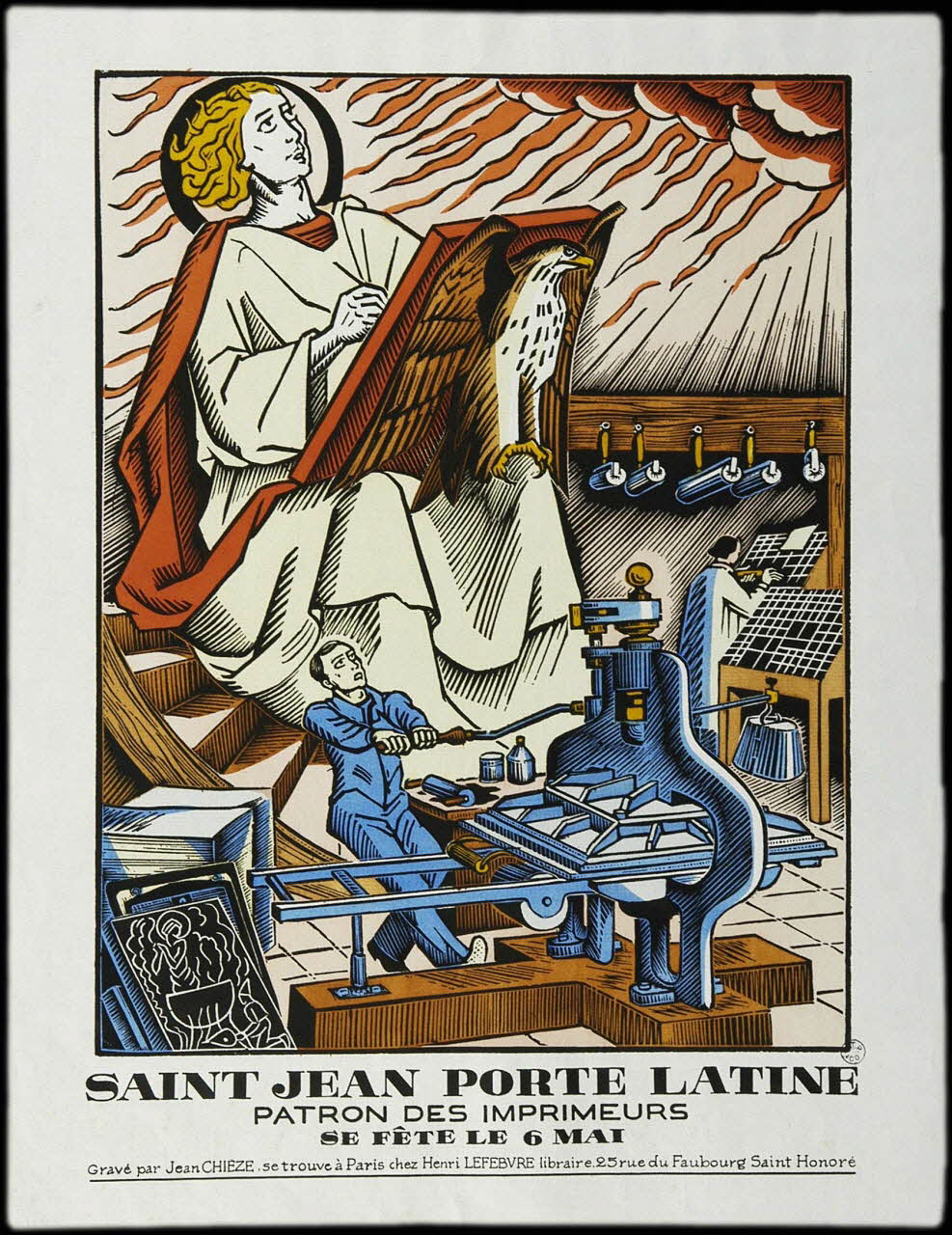 estampe SAINT JEAN PORTE LATINE  PATRON DES IMPRIMEURS  SE FETE LE 6 MAI 1942.6.12 Photo