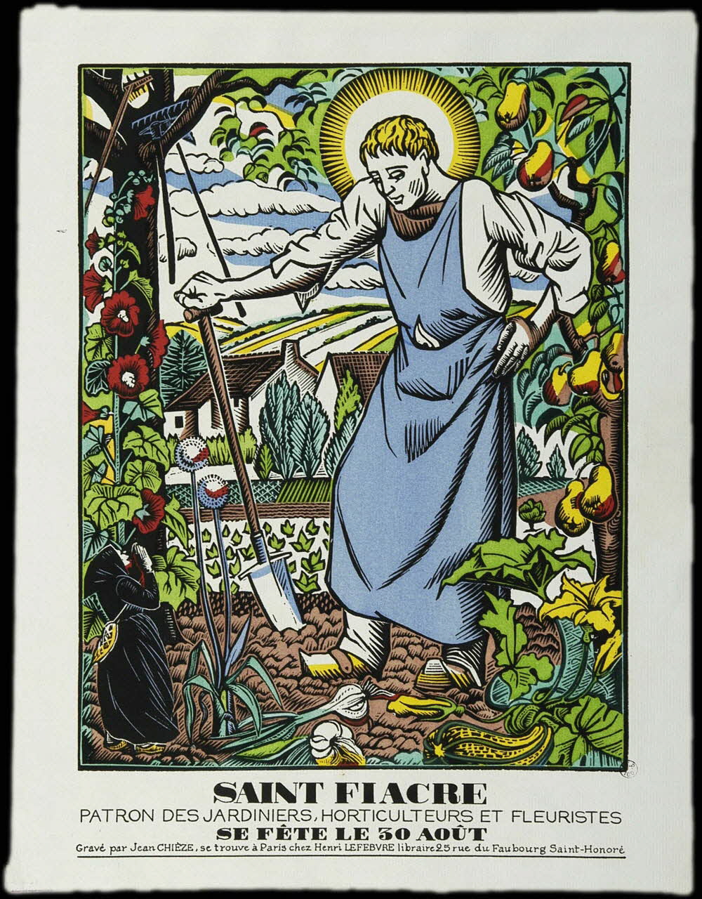 estampe SAINT FIACRE  PATRON DES JARDINIERS, HORTICULTEURS ET FLEURISTES  SE FETE LE 30 AOUT 1942.6.4 Photo